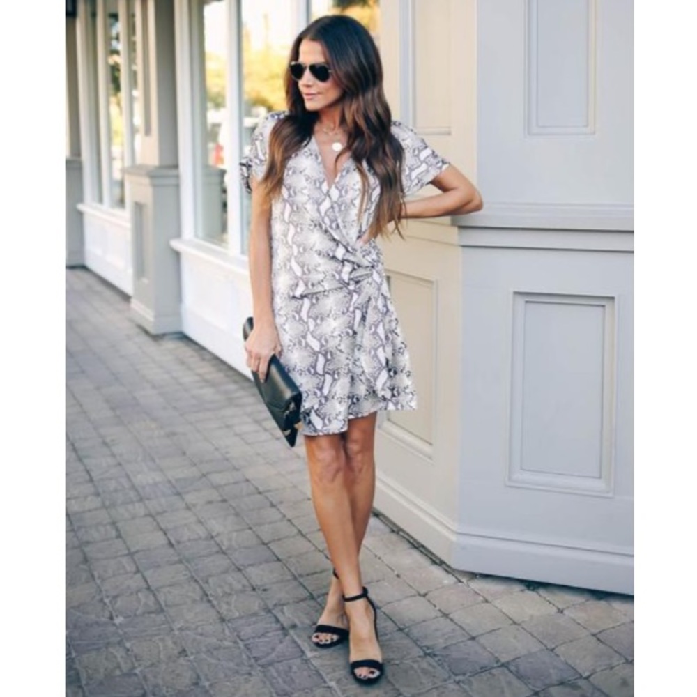 Vici Ximena Python Print Satin Wrap Short Sleeve … - image 2